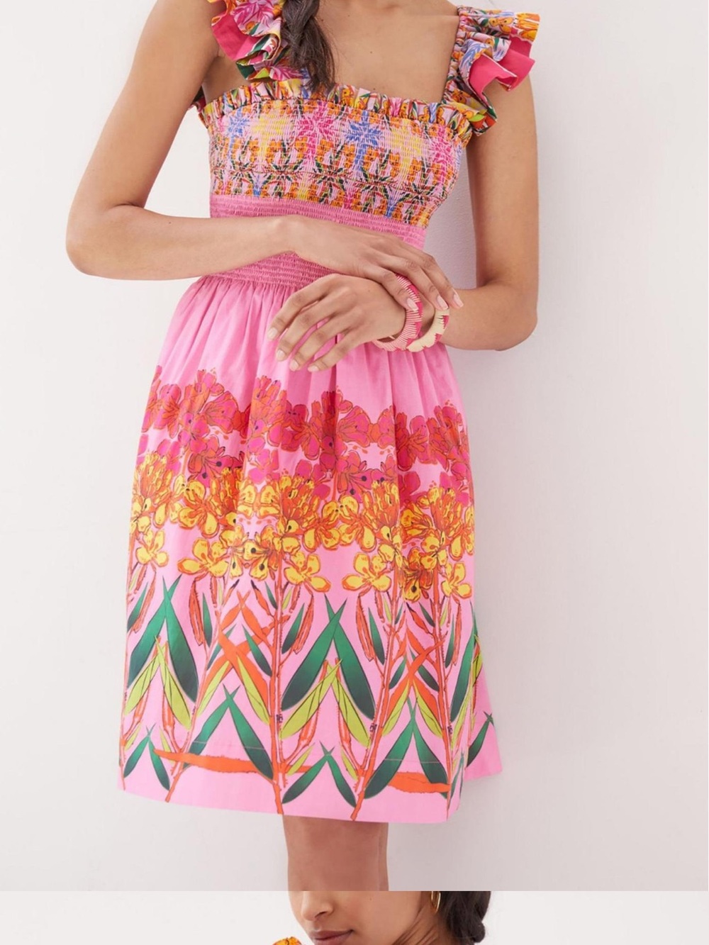Anthropologie Pink Floral Smocked Sundress